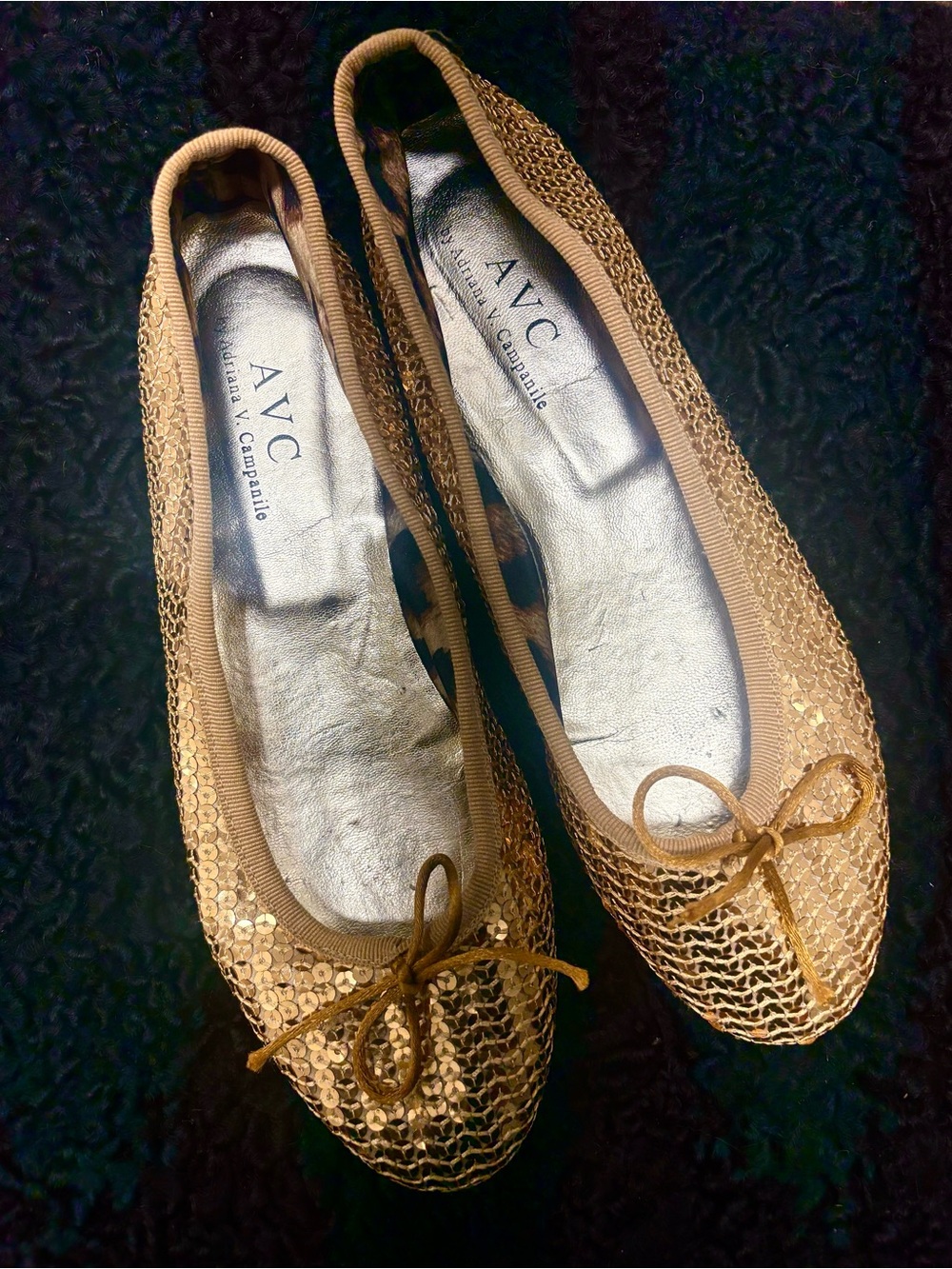 Adriana V Campanile made in Italy 
Gold Sequin Ballet Flats EU 39